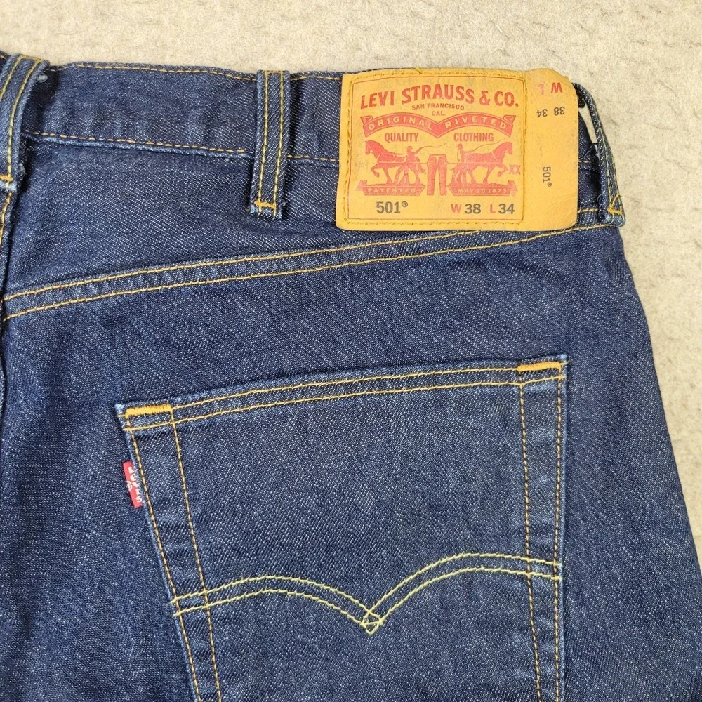 NEW Levis 501 BUTTON FLY Original Mens 38x34 Straight Dark Wash Denim Blue Jeans